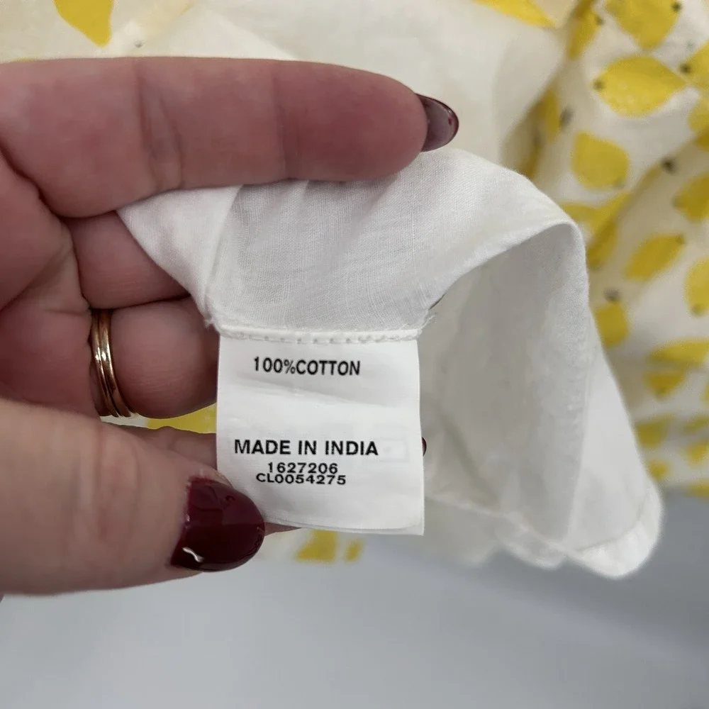Eshakti Womens Sweetheart Lemon Print Cotton Dress Sz L Yellow Amalfi‎ Summer